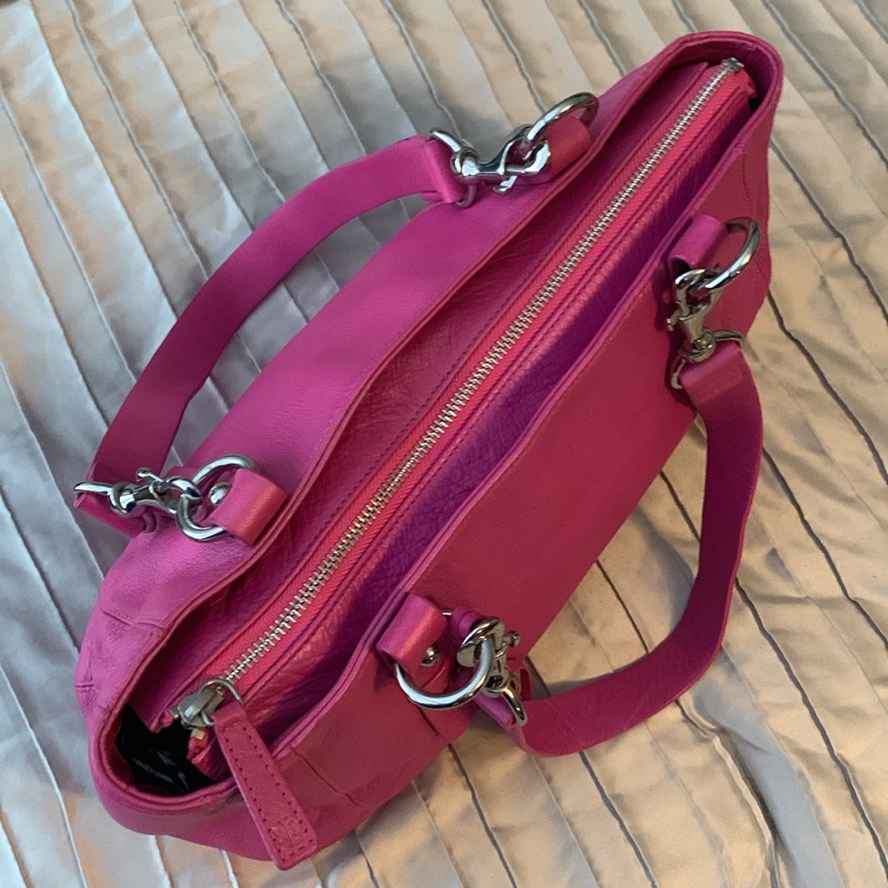 Lauren Ralph Lauren hot pink leather handbag purse - Picture 3 of 12